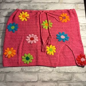 Pink Floral Crochet Skirt